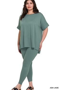 Zenana brushed dty microfiber 2 piece set Ash Jade-2X